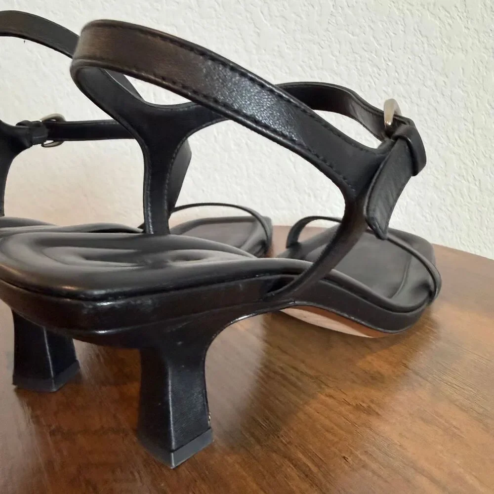 Vince Coco Leather Heeled Sandal Black Strappy Kitten Heel Square Toe Women’s 10